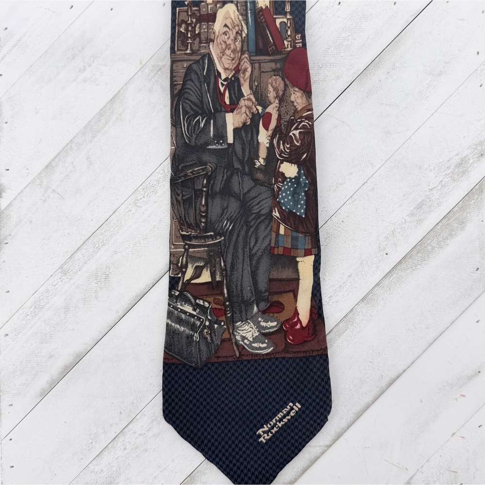 Vintage 1995 Norman Rockwell Doctor and Doll Silk Tie Saturday Evening Post Flaw